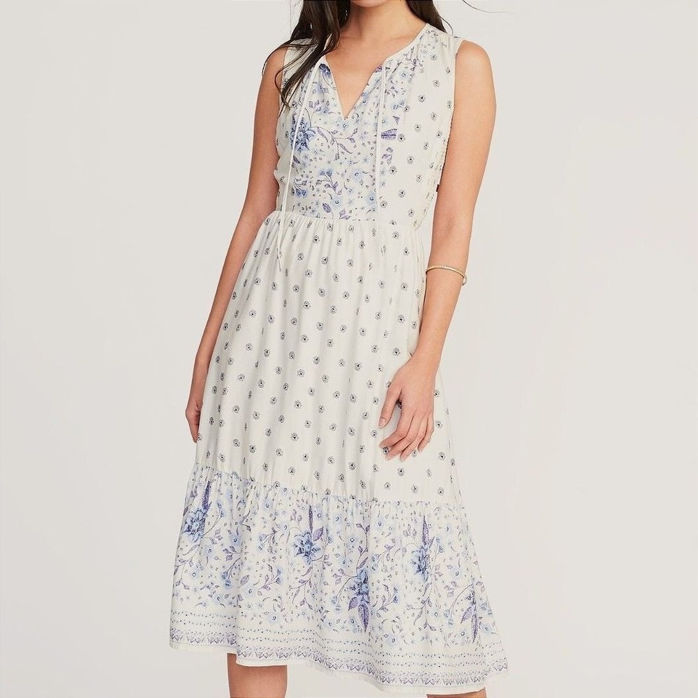 Old Navy | Dresses | Old Navy Tiered Floral Maxi Dress Womens Small Blue White Rayon Boho Summer